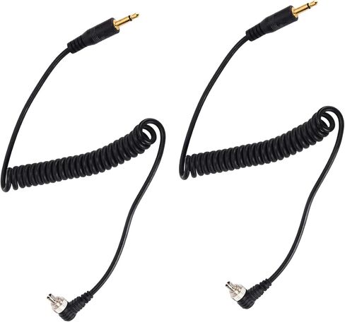 Yinhing 3.5mm Sync Cable 3.5mm to Male Flash PC to Male Flash PC Sync Cable Set Coiled Cord with Screw Lock for Digital Cameras and Units in Kuwait