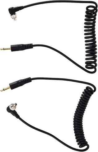Yinhing 3.5mm Sync Cable 3.5mm to Male Flash PC to Male Flash PC Sync Cable Set Coiled Cord with Screw Lock for Digital Cameras and Units in Kuwait