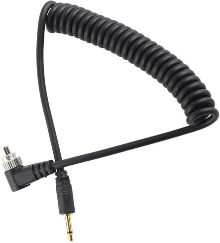 Professional 2.5mm to Male Flash PC Sync Cable Coiled Extension Cord with Screw Lock for Camera Flash Studio Photography Accessories Black 100cm in Kuwait