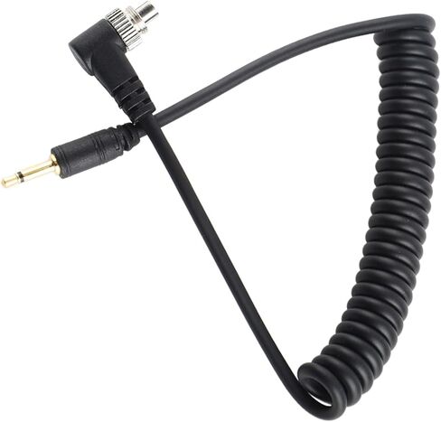 Professional 2.5mm to Male Flash PC Sync Cable Coiled Extension Cord with Screw Lock for Camera Flash Studio Photography Accessories Black 100cm in Kuwait