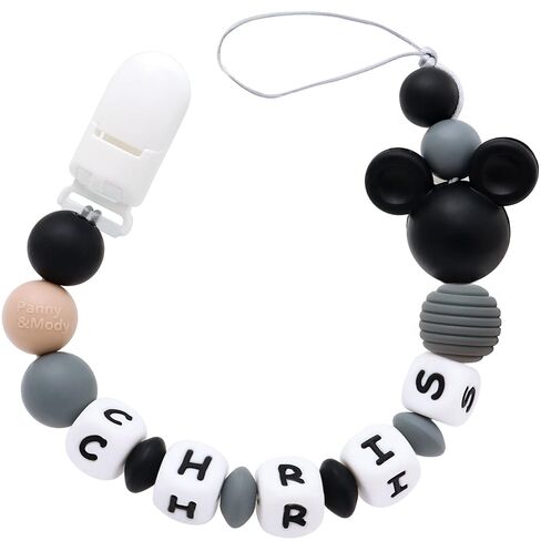 Personalized Pacifier Clip with Name, Customizable Mouse Pacifier Leash for Baby, Universally Fit All Pacifiers (Black) in Kuwait
