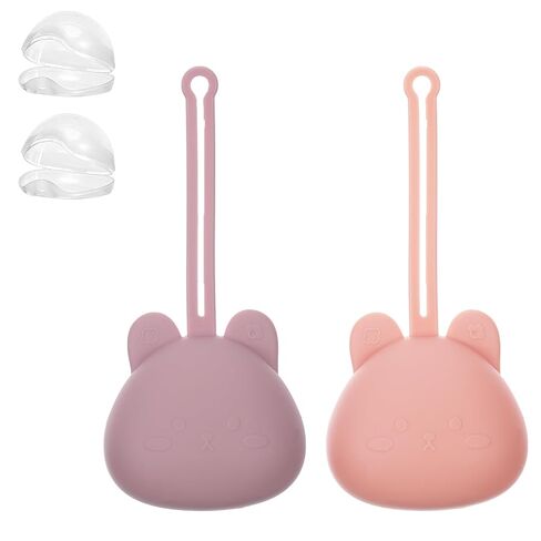 2 Pack Pacifier Holder Case, BPA-Free Silicone Portable Pacifier Case Holder Pouch for Baby Boys & Girls, Travel Storage Container for Newborn, Diaper & Strollers(Light Grey/Blue) in Kuwait