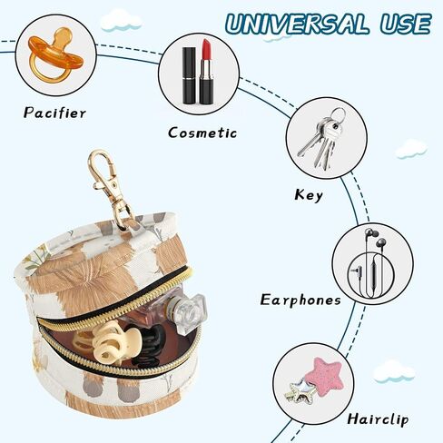 YETTASBIN Cute Highland Cow Portable Pacifier Holder Case with Metal Hook Buckle & Zipper for Diaper Bag and Stroller, Versatile All-in-One Travel-Friendily Baby Pacifier Pouch for Boy Girl in Kuwait