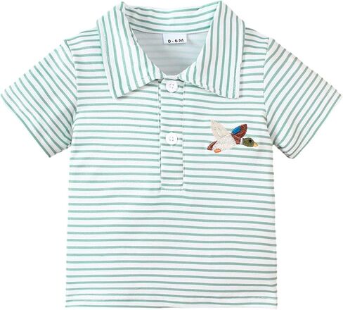 Baby Boys Stripes Short Sleeve Soft Bird Embroidery Polo Shirts Classic Fit Casual Wear for Infant 6m 12m 18m 24m 3T in Kuwait