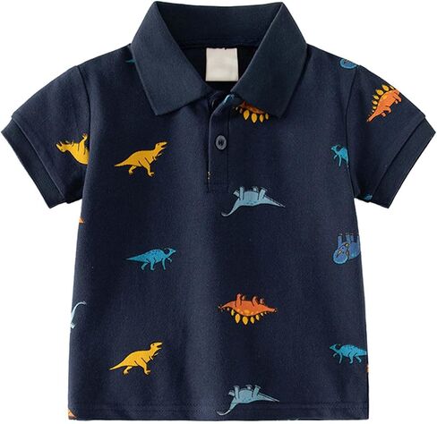 Toddler Boys Short Sleeve Soft Jersey Knit Polo Shirt Dinosaurs Print Classic Breathable Stretch Casual Tops 1T 2T 3T 4T 5T in Kuwait