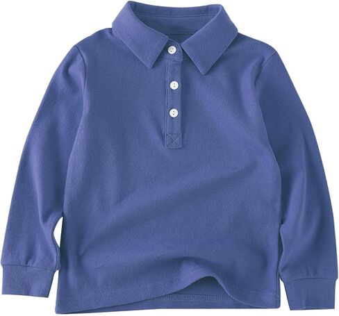Kids Long Sleeve Polo Shirts Boys Girls Solid Color Collared Shirt Toddler Loose Button Down Tops School Uniform Preppy Tees in Kuwait