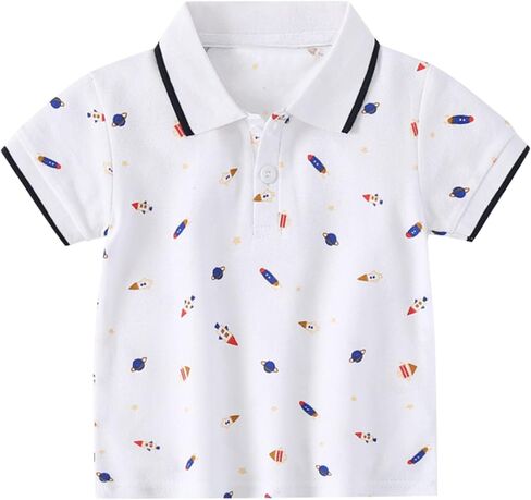 Polo Shirts for Baby Boys Button Down Printed Patterns Soft and Comfortable Short Sleeve Kids Summer Fashion Tops in Kuwait