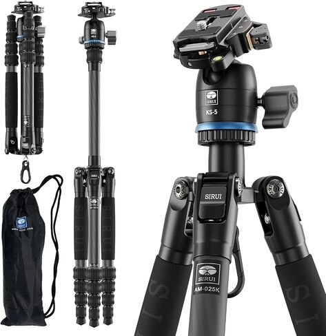 SIRUI Carbon Fiber Travel Tripod - Lightweight 55.1" Compact Tripod with 360° Panorama Ball Head, Quick Release Plate (AM-025K+KS-5) in Kuwait