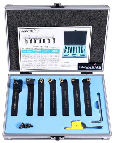 مجموعة أدوات تحول كربيد قابلة للفهرسة 7-Ps من Accusize Industrial Tools، ساق 1/2 بوصة، إدراجات مطلية بالقصدير من الدرجة C6، في علبة ألومنيوم مناسبة، 2387-2004 | ساق 1/2 بوصة مجموعة أدوات تحول كربيد قابلة للفهرسة 7 قطع مع إدراجات مطلية بالقصدير لقطع الفولا in Kuwait