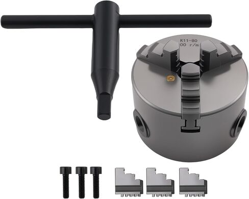 maXpeedingrods K11-80 3-Jaw Lathe Chuck 3" 80mm 16mm Bore 4000RPM Cast Iron w/Outside & Inside Jaws Key Screws Replaces K1180 in Kuwait