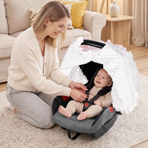 Muslin Car Seat Cover Baby Girls, Infant Carseat Cover for Summer Use, Breathable Newborn Car Seat Canopy, Pink Checkered in Kuwait