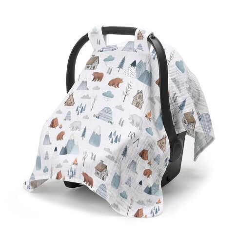 Car Seat Cover Baby Boy Girl Summer Carseat Sunshade Canopy Covers Forest | Breathable Muslin Cotton Baby Car Seat Cover Canopy, New Mom Gifts for Newborn Essential Gift Set in Kuwait