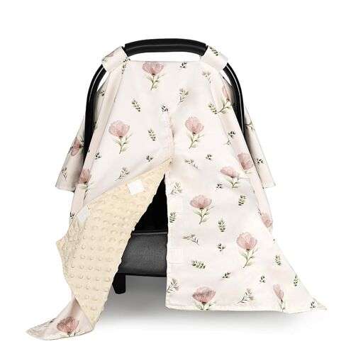 SWESEN Car Seat Cover Baby for Girls, Peekaboo Opening Baby Carseat Covers, Universal Car Seat Canopy Cover & Nursing Cover, 360° Full Coverage Sun & Wind Protector, Floral, Simple Floral in Kuwait