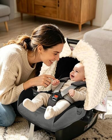 SWESEN Car Seat Cover Baby for Girls, Peekaboo Opening Baby Carseat Covers, Universal Car Seat Canopy Cover & Nursing Cover, 360° Full Coverage Sun & Wind Protector, Floral, Simple Floral in Kuwait