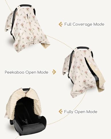 SWESEN Car Seat Cover Baby for Girls, Peekaboo Opening Baby Carseat Covers, Universal Car Seat Canopy Cover & Nursing Cover, 360° Full Coverage Sun & Wind Protector, Floral, Simple Floral in Kuwait