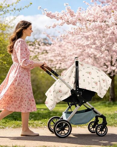 SWESEN Car Seat Cover Baby for Girls, Peekaboo Opening Baby Carseat Covers, Universal Car Seat Canopy Cover & Nursing Cover, 360° Full Coverage Sun & Wind Protector, Floral, Simple Floral in Kuwait
