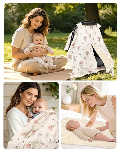SWESEN Car Seat Cover Baby for Girls, Peekaboo Opening Baby Carseat Covers, Universal Car Seat Canopy Cover & Nursing Cover, 360° Full Coverage Sun & Wind Protector, Floral, Simple Floral in Kuwait