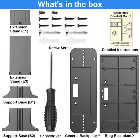 Adjustable 2" to 4.7" Doorbell Extender Mount for Ring Newest 2026 Battery Doorbell/Plus/Pro & Wired Doorbell/Pro/Plus, Doorbell Angle Mount, Brick Wall Mounting Bracket Holder for Wider View in Kuwait