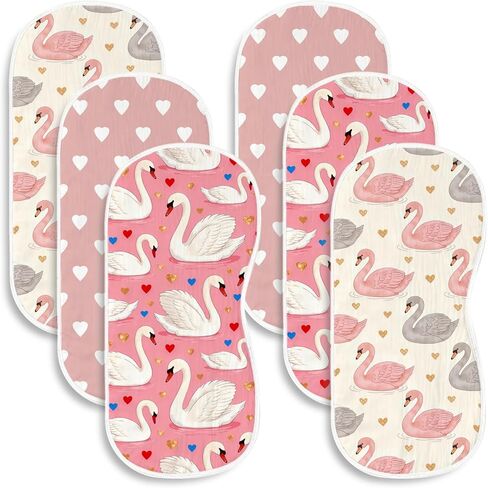 6 Pack Baby Burp Cloths for Girls Boys Pink Swan Theme Large Cotton Burp Rags for Newborns Gifts Nursery Decor Extra Soft and Absorbent Baby Spit-Up Cloths,20x10inches in Saudi Arabia