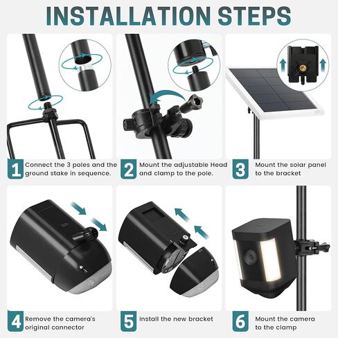 Camera Mount, 2-in-1 Pole Ground Stake Mount Stand with Solar Panel Mount for Ring, Blink, Eufy, Wyze, Google Nest & Arlo, 360° Adjustment Holder, Outdoor Camera Mount Ground Stake Bracket in Kuwait