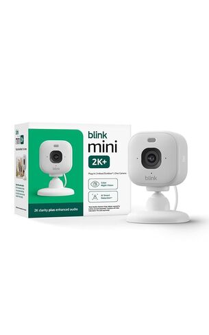 Blink Mini 2K+ (newest model) with 1-Year Basic plan – Plug-in Home & Pet Security Camera with 2K video resolution, color night vision, enhanced audio, motion detection – 1 camera (White) in Kuwait