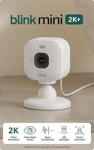 Blink Mini 2K+ (newest model) with 1-Year Basic plan – Plug-in Home & Pet Security Camera with 2K video resolution, color night vision, enhanced audio, motion detection – 1 camera (White) in Kuwait
