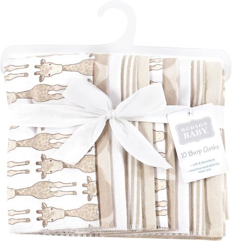Hudson Baby Cotton Flannel Burp Cloths 10-Pack, Giraffe, One Size in Kuwait