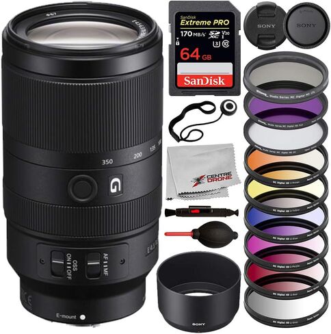Sony E 70-350mm f/4.5-6.3 G OSS Lens with Deluxe Bundle; Includes: SanDisk Extreme PRO 64GB Memory Card, 6pc Graduated Color Filter Kit, and More (Renewed) in Kuwait