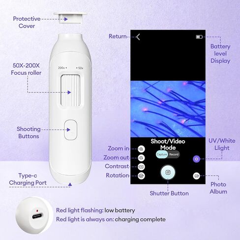 Wireless Scalp Camera Handheld Microscope,50X–200X Zoom Fixed Focus HD Magnifier with LED,WiFi Portable Microscopes for Phone/ipad in Kuwait