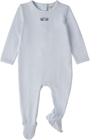 MiniMoi Baby Boys Nylon/Cotton/Rayon Footie with Vintage Embroidered Race Car in Kuwait