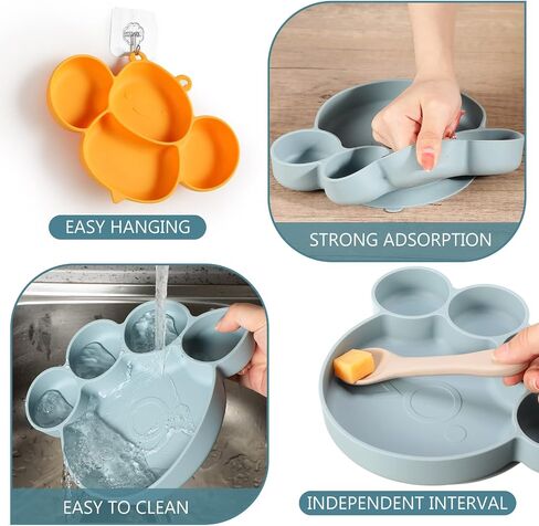 Maxdot 4 Pcs Silicone Baby Plates Toddler Suction Plates Divided Baby Dishes Cute Animal Kids Plates for Toddlers Baby Feeding Eating Supplies, Microwave and Dishwasher Safe (Multi Colors,Cute) in Kuwait