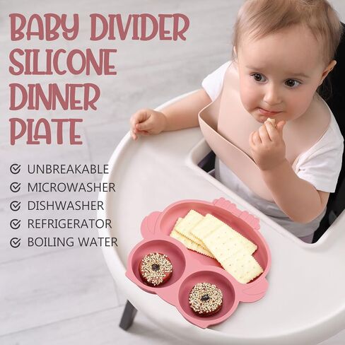 Maxdot 4 Pcs Silicone Baby Plates Toddler Suction Plates Divided Baby Dishes Cute Animal Kids Plates for Toddlers Baby Feeding Eating Supplies, Microwave and Dishwasher Safe (Multi Colors,Cute) in Kuwait