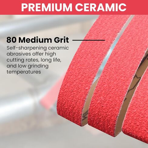 1-1/8 x 21 Ceramic Sanding Belts 80 Grit, 3 Pack | Heavy Duty Abrasive, Metal Grinding, Weld Removal, 21 Inch Sanding Belt, Compatible with Makita 9031 Bandfile Sander in Kuwait