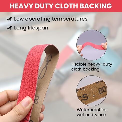 1-1/8 x 21 Ceramic Sanding Belts 80 Grit, 3 Pack | Heavy Duty Abrasive, Metal Grinding, Weld Removal, 21 Inch Sanding Belt, Compatible with Makita 9031 Bandfile Sander in Kuwait