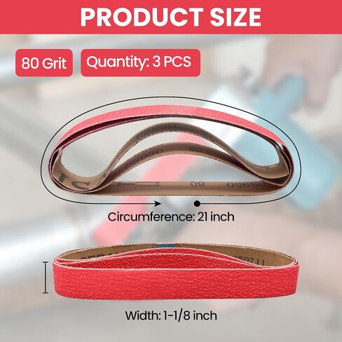 1-1/8 x 21 Ceramic Sanding Belts 80 Grit, 3 Pack | Heavy Duty Abrasive, Metal Grinding, Weld Removal, 21 Inch Sanding Belt, Compatible with Makita 9031 Bandfile Sander in Kuwait