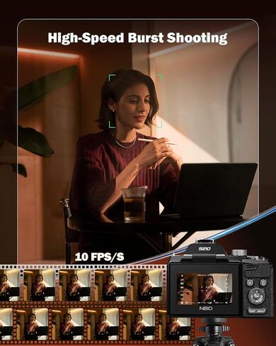 NBD 8K Digital Cameras for Photography,64MP Vlogging Cameras for YouTube,16X Optical Zoom Travel Point and Shoot Digital Cameras Fotograficas with 180°Flip Screen,2 Batteries,64GB Card (Black) in Kuwait