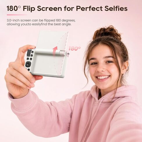 Digital Camera for Teens, 2026 Latest 4K 75MP Autofocus WiFi Vlogging Camera with 3''180° Flip Screen, 16X Zoom, 32GB TF Card, Portable Compact Cameras for Kids Teens Beginner (White) in Kuwait