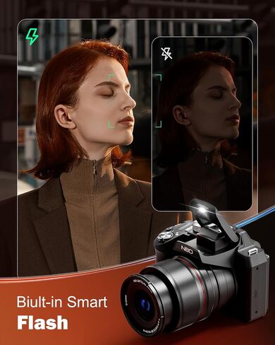 NBD 8K Digital Cameras for Photography,64MP Vlogging Cameras for YouTube,16X Optical Zoom Travel Point and Shoot Digital Cameras Fotograficas with 180°Flip Screen,2 Batteries,64GB Card (Black) in Kuwait