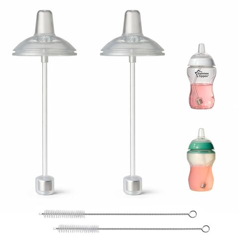 Sippy Cup Conversion Kit for for Tommee Tippee 9 oz Baby Bottles, 2-Pack | Food Grade Silicone Spout Nipples and Weighted Straw, Cleaning Brush, BPA-Free CPSC Certified, 4+ Months Sippy Cup Transition in Kuwait