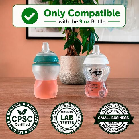 Sippy Cup Conversion Kit for for Tommee Tippee 9 oz Baby Bottles, 2-Pack | Food Grade Silicone Spout Nipples and Weighted Straw, Cleaning Brush, BPA-Free CPSC Certified, 4+ Months Sippy Cup Transition in Kuwait