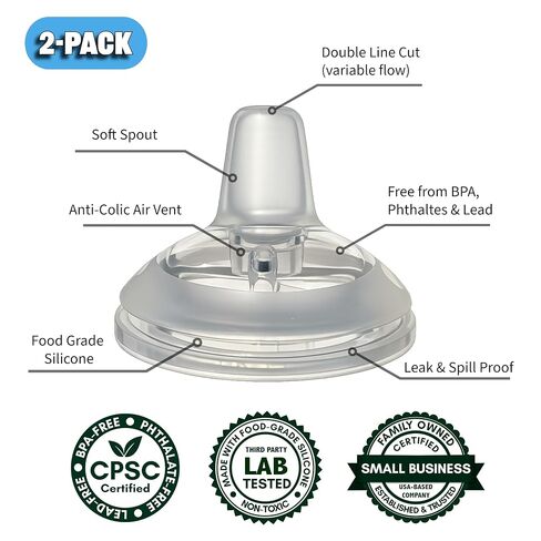 Sippy Cup Conversion Kit for for Tommee Tippee 9 oz Baby Bottles, 2-Pack | Food Grade Silicone Spout Nipples and Weighted Straw, Cleaning Brush, BPA-Free CPSC Certified, 4+ Months Sippy Cup Transition in Kuwait