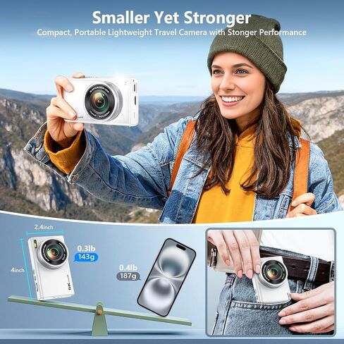 5K 96MP Digital Camera for Photography, 6X Optical Zoom Point Shoot Camera | Autofocus Vlogging Camera for YouTube, 64GB Card, Selfie Lens, Flash, Anti-Shake, Compact Small Travel Cameras for Beginner in Kuwait