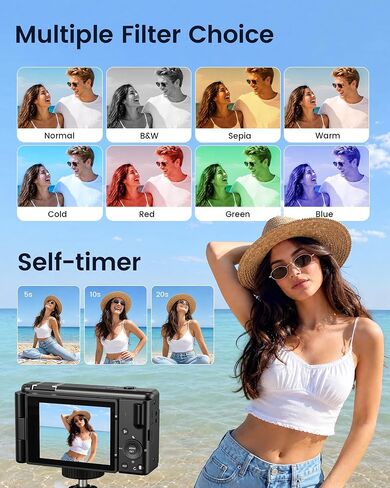 5K Digital Camera for Photography, 3" 270° Flip Screen Vlogging Camera for YouTube, 80MP Autofocus with 18X Digital Zoom, Compact Travel Camera for Beginners，2 Batteries, 32GB Card & Flash, Black in Kuwait