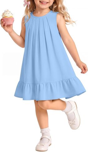 Toddler Girls Dress Summer Sleeveless Ruffle Hem Crew Neck Sundresses Baby Birthday Party Preschool Dress in Kuwait