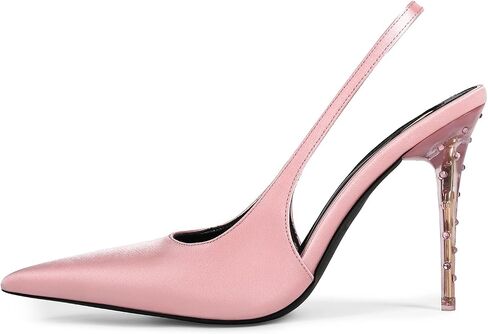 Women Satin Slingback Heels for Women Closed Toe Two Tone Stiletto Heels Pointy High Heels Elastic Strap Pumps Wedding Bride Party Evening Shoes in Kuwait