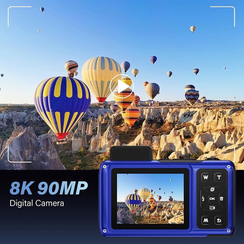 Maxmango V08 Pro 49FT Underwater Camera - 8K 90MP WiFi Waterproof Digital Camera with Touchscreen, Dustproof Shockproof Rugged Camera for Snorkeling, 64GB Point and Shoot Digital Digital Cam - Blue in Kuwait