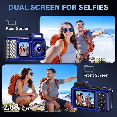 Maxmango V08 Pro 49FT Underwater Camera - 8K 90MP WiFi Waterproof Digital Camera with Touchscreen, Dustproof Shockproof Rugged Camera for Snorkeling, 64GB Point and Shoot Digital Digital Cam - Blue in Kuwait