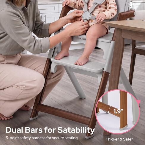 SYNCFUN Convertible Baby High Chair, Foldable High Chairs for Babies and Toddlers, Adjustable Feeding Chair with Removable Tray Easy Clean Wipeable Seat, 6 Months to 300 Lb, Wood Grain Frame in Kuwait