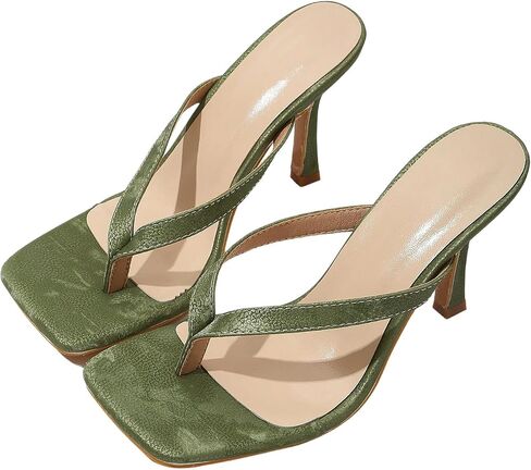 WDIRARA Women's Kitten Heels Thong Strap Square Toe Dressy Heeled Sandals in Kuwait