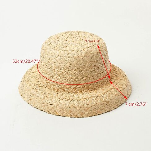 Girls Straw Sun Hat, Flat Top, Wide Brim, Lace-up Strap, Breathable, Size 3-9Y, Perfect for Toddlers & Girls, Casual Wear, Outdoor Play, Vacations, Beach, Grass Material in Kuwait